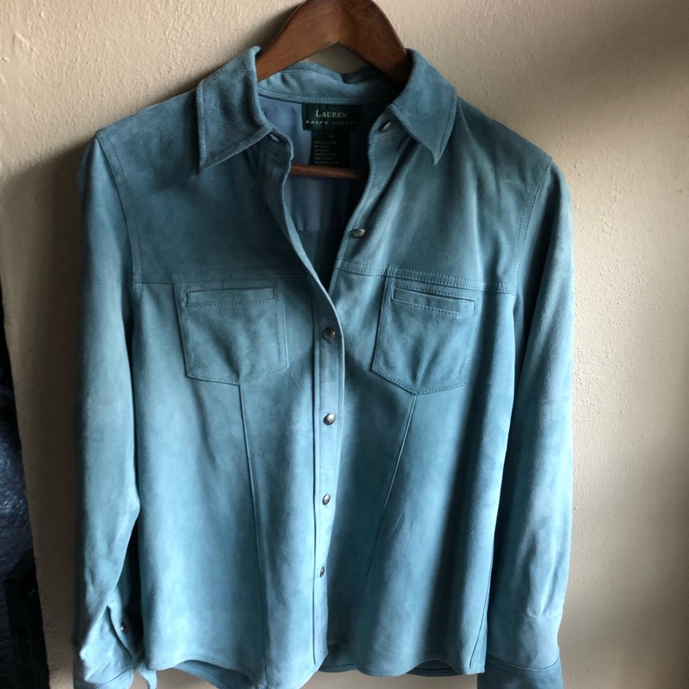 Lauren Ralph Lauren Blue Suede Top w Sliver buttons